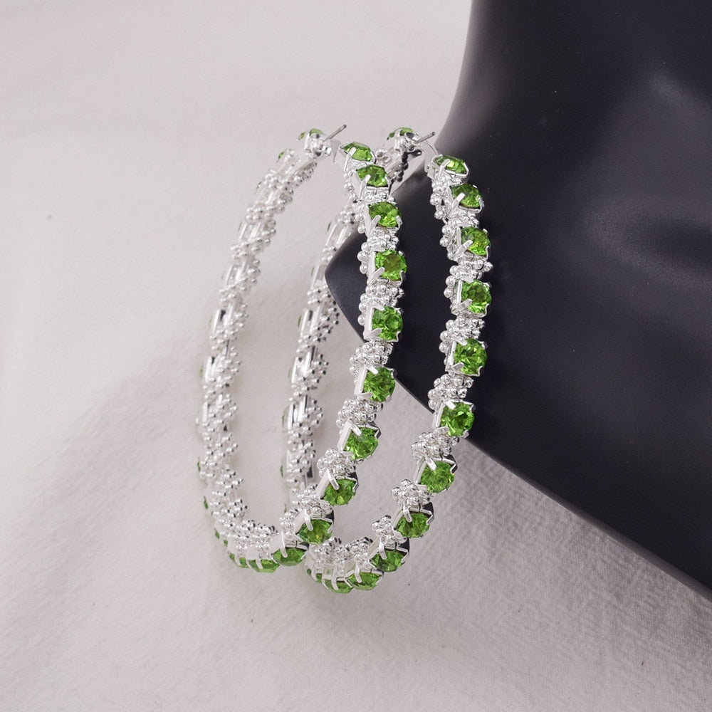 8.5CM Huge Hoop Earring for Women Bead Chain Rhinestone winding Female Earrings