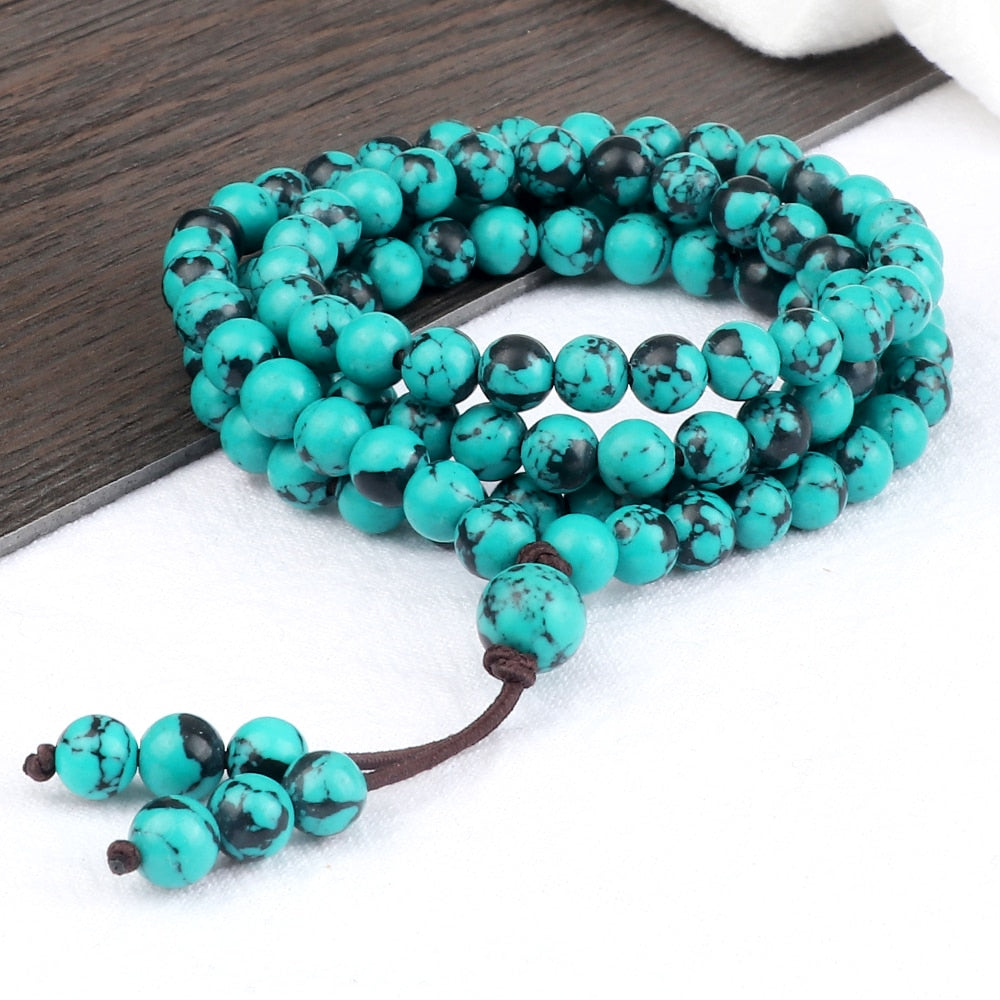 6mm Natural Stone Blue Pine Stone Beaded Necklaces Charm Women Men