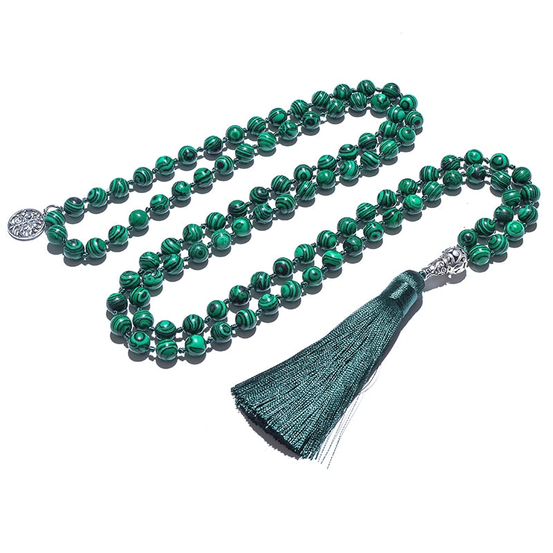 6/8mm Malachite Beaded Knotted Necklace