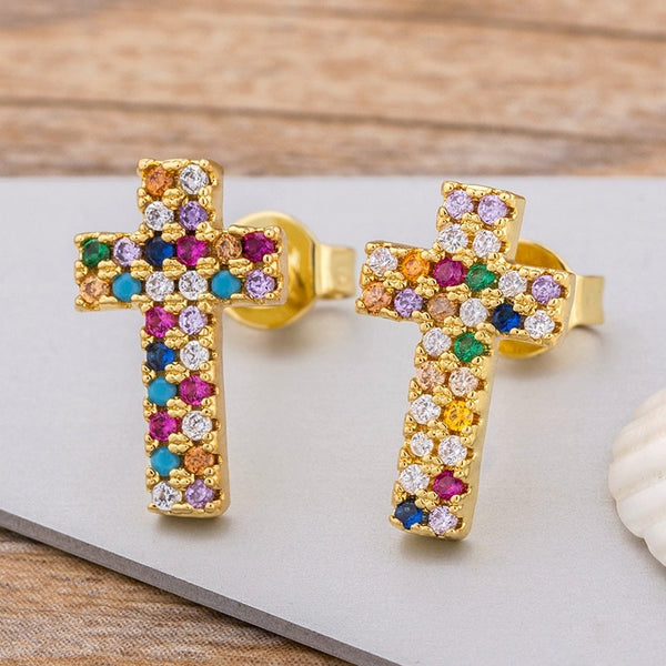 Top Quality Rainbow Cross Stud Earrings