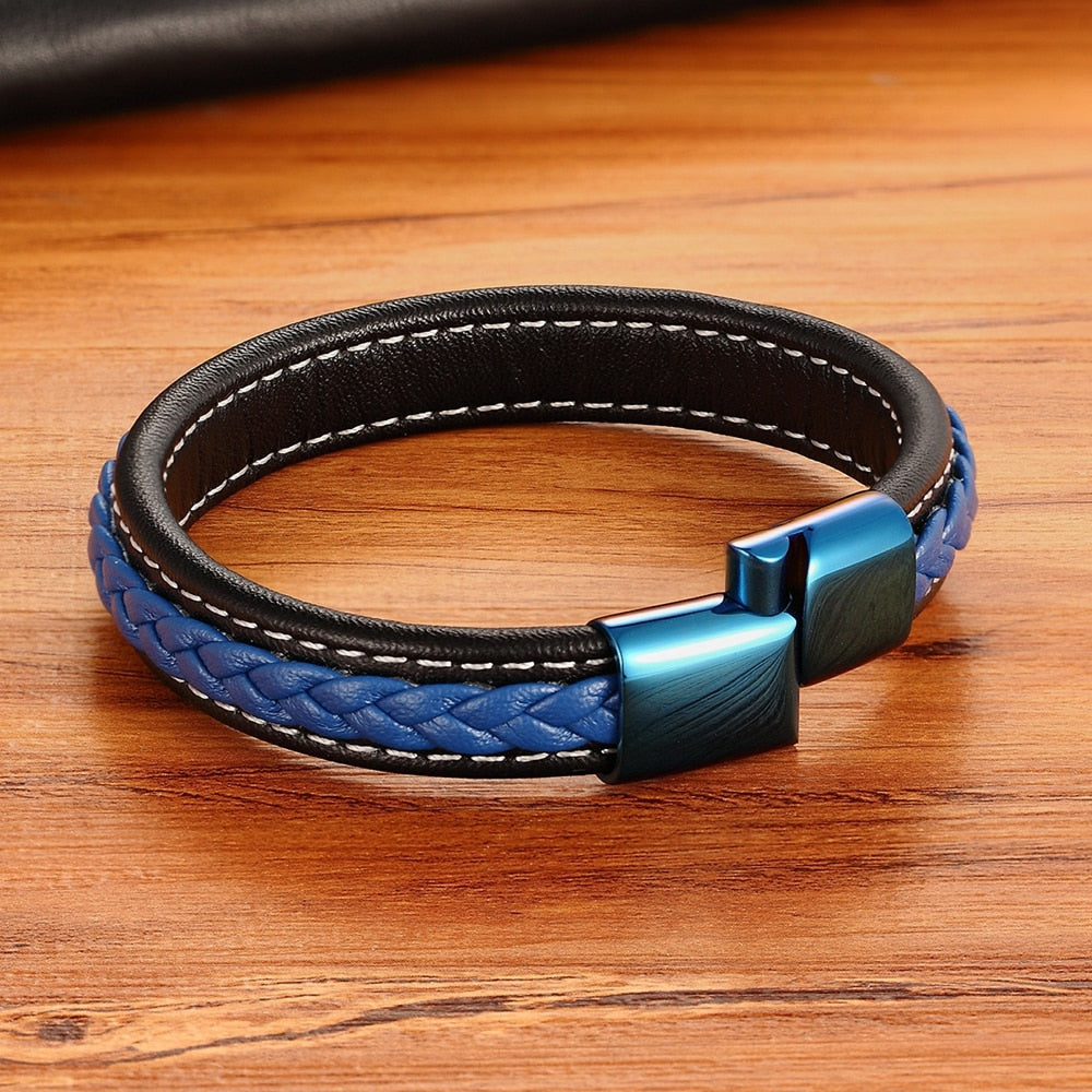 Classic Luxury With Blue Color Leather Combination Stitching Blue Color Simple Buckle