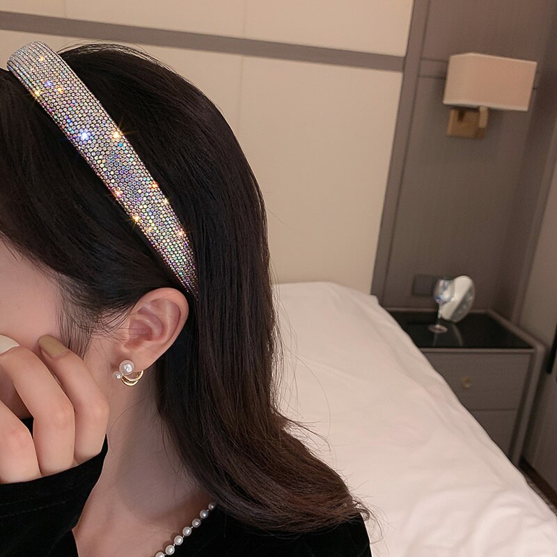 Shiny Rhinestone Headbands Silver Color Hairbands Headwear for Women