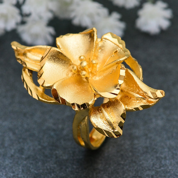 Ethiopian Gold Color Scrub Flower wedding Rings for Women