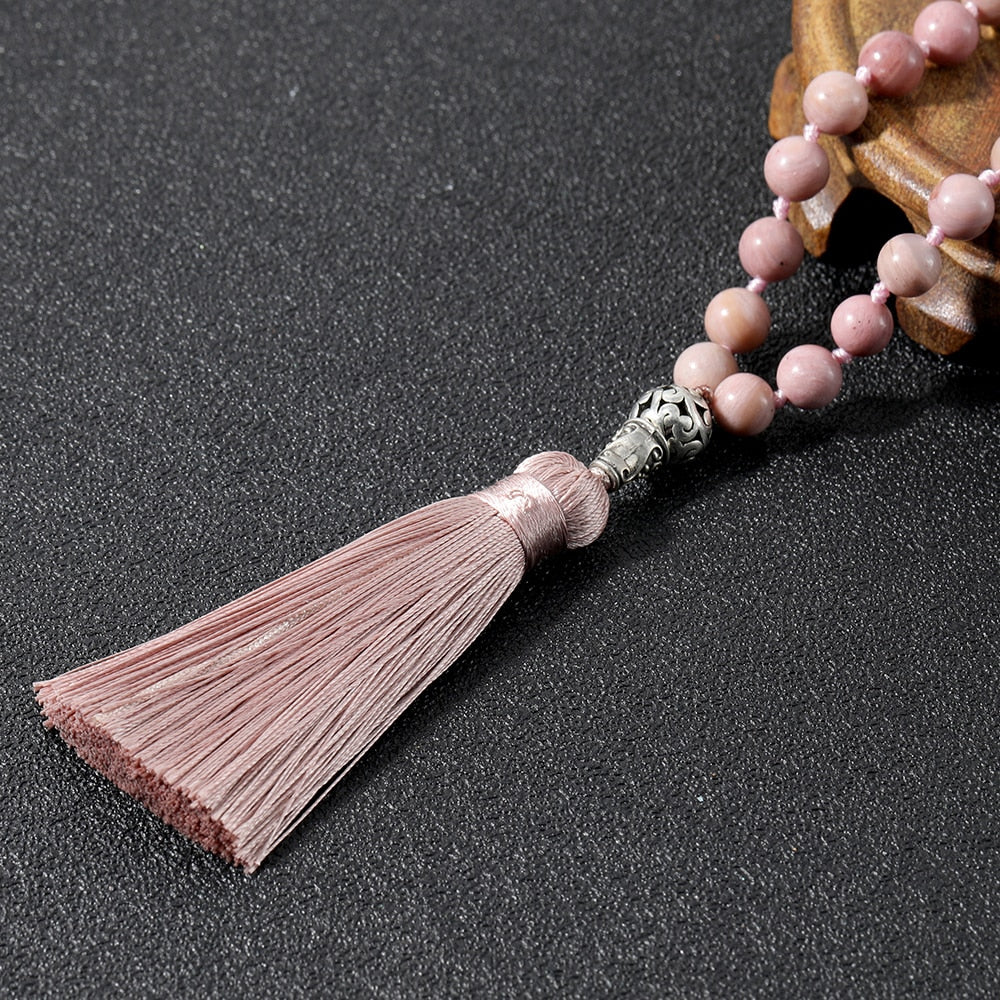 8mm Natural Rhodochrosite Beads Hand-Knotted Meditation Yoga Prayer Spirit Jewelry