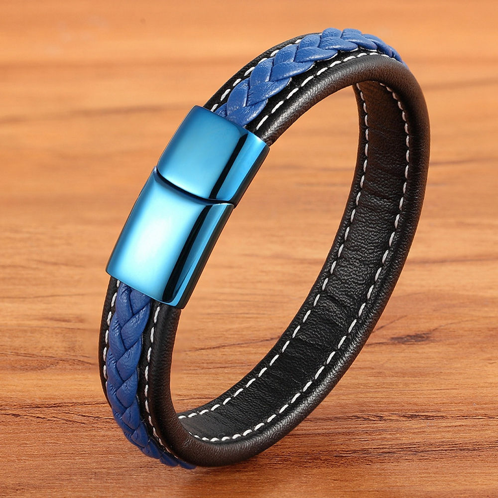 Classic Luxury With Blue Color Leather Combination Stitching Blue Color Simple Buckle