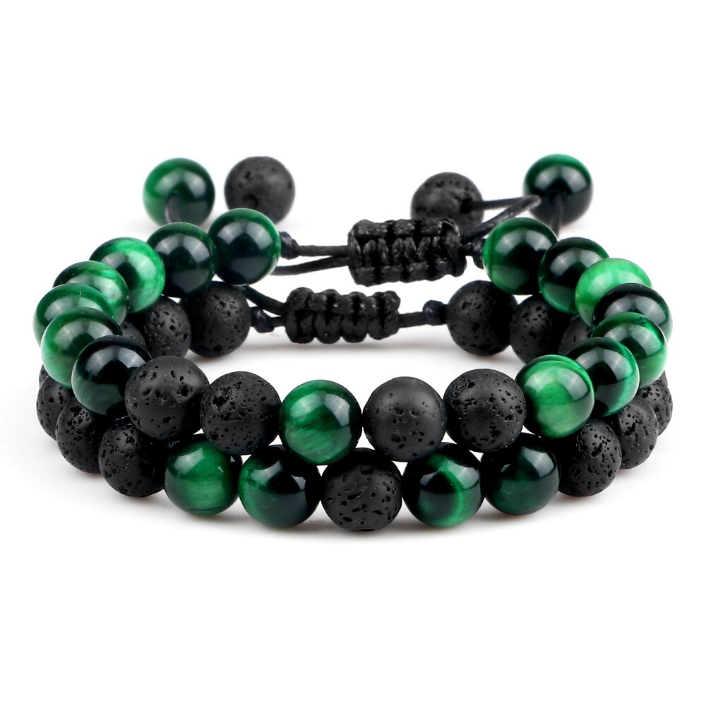 Multicolor Tiger Eye Stone Beads Bracelets Natural Lava Rock Men Women