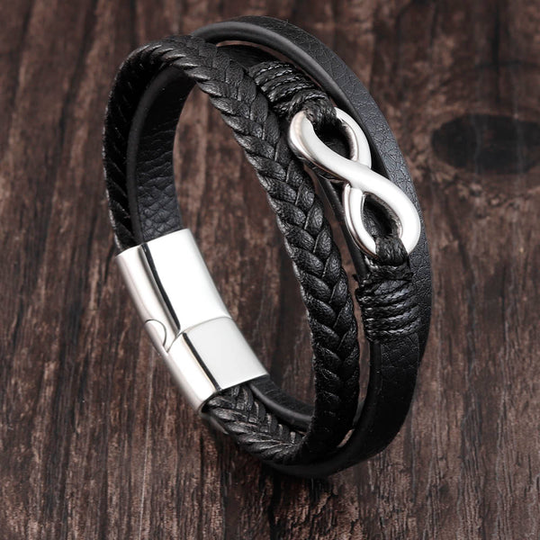 Stainless Steel Leather Bracelet Infinity Logo Special Popular Pattern Men Bracelet