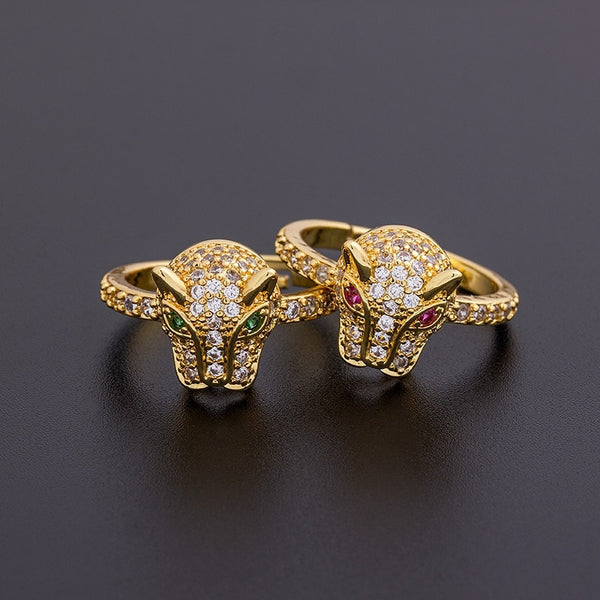 Fashion Personality Leopard Head Design Copper Zircon Wedding Ring