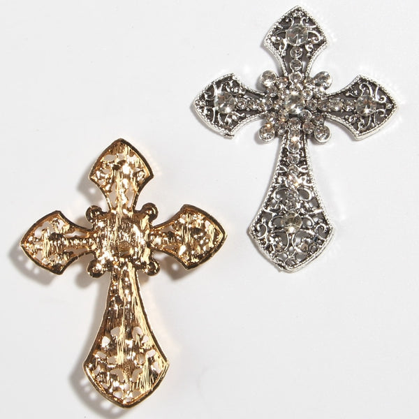 50PCS 5.5*7.1CM Big Chic Metal Alloy Crystal Crosses Embellishment Rhinestone Pendants Sew On