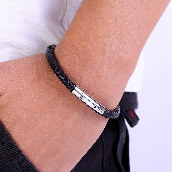 OL Style Multicolor Stainless Steel Button Simple Design  Leather Bracelet