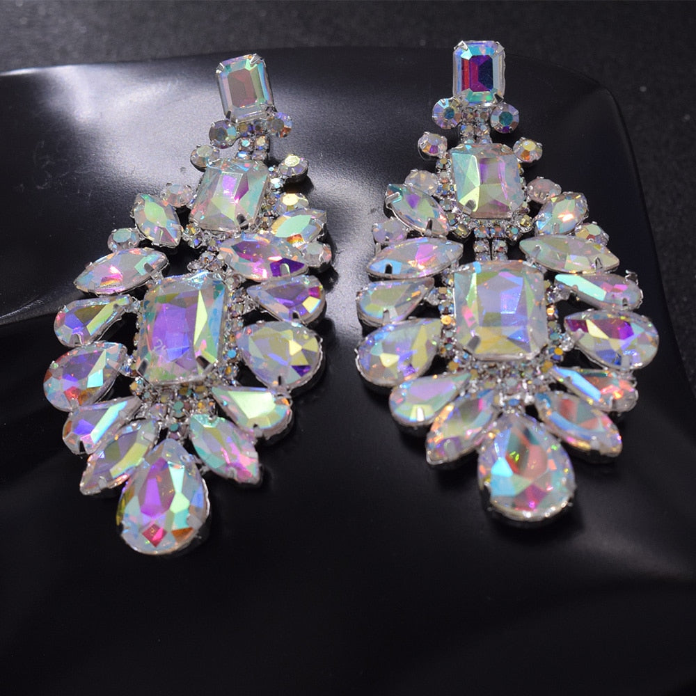 luxury All glass rhinestones big drop earring for wedding jewelry