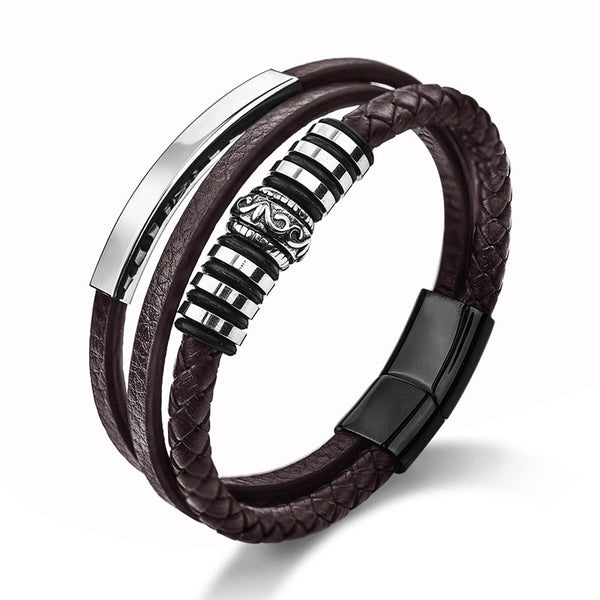 New Style Hand-woven Multi-layer Combination Accessory Stainless Steel Leather Bracelet