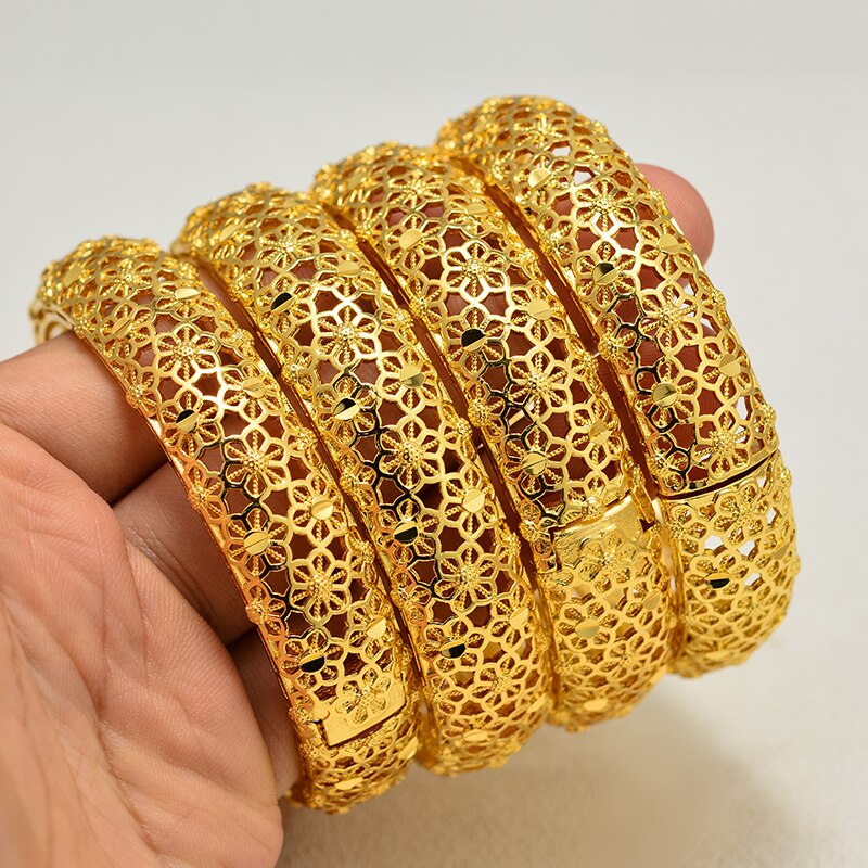 Dubai Arab Gold Color Wedding Bangles for Women Bride Can OPen Bracelets