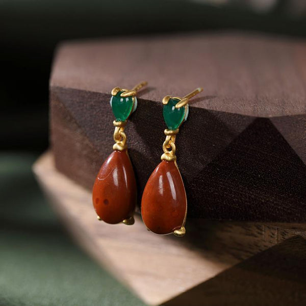 New drop-shaped natural Hetian Yunan red tourmaline red earrings