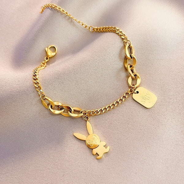 New fashion cartoon rabbit stainless steel bracelet women lovely charm bracelet