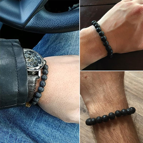 Natural Lava Stone Beaded Bracelet for Men Bead Tibetan Buddha Bangle