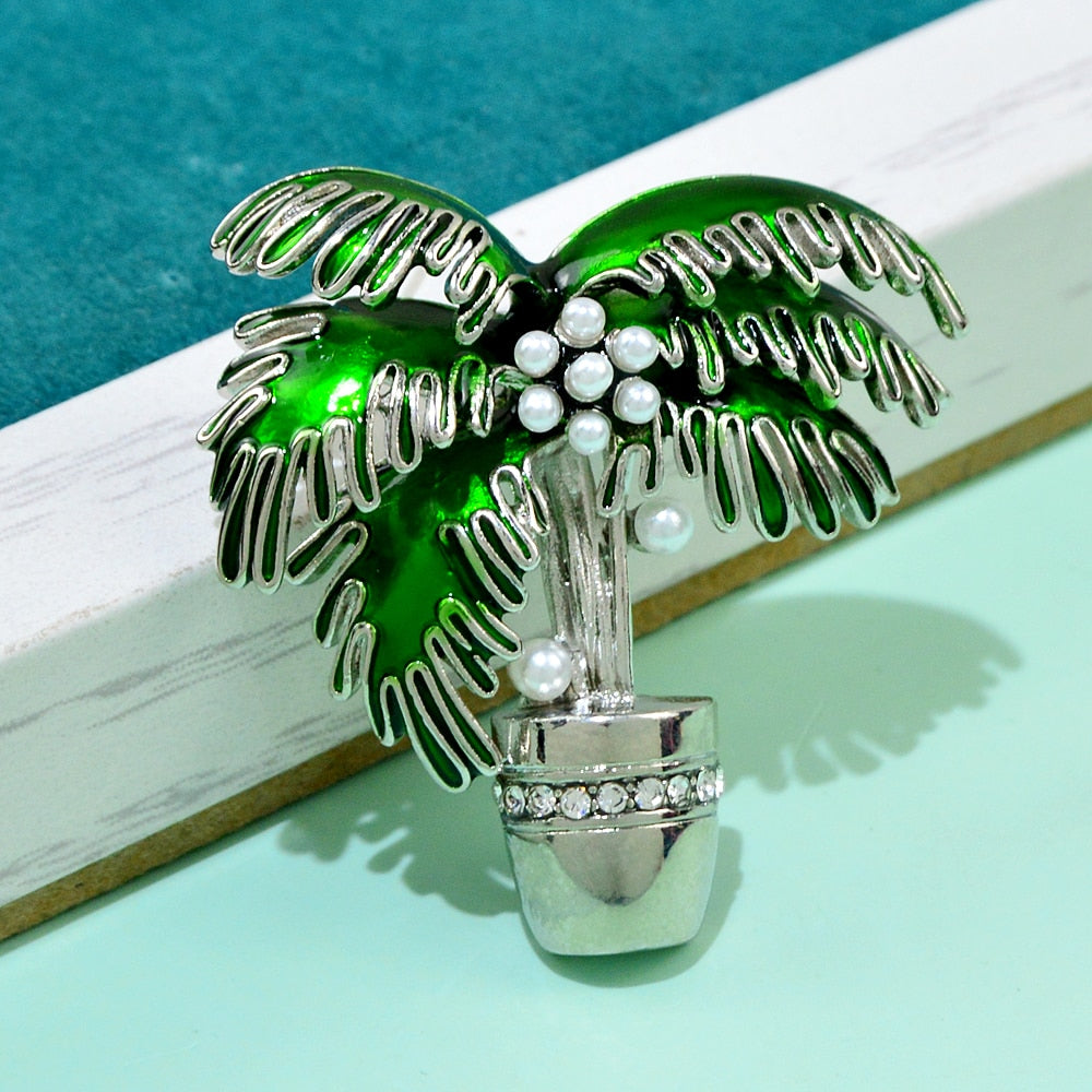 Enamel Coconut Tree Brooch Cute Fashion Plant Pin Women And Men