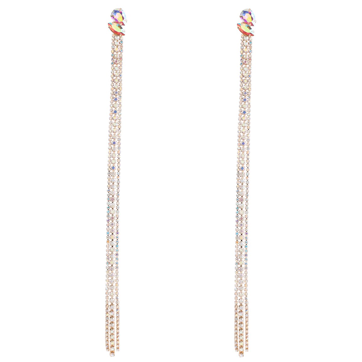 Fashion and Simple Metal Claw Chain Rhinestone Long Tassel Earrings