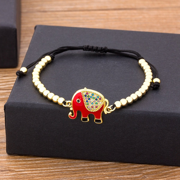 Handmade Elephant Bracelet Adjustable High Quality Copper Cubic Zirconia Bead Jewelry Gift