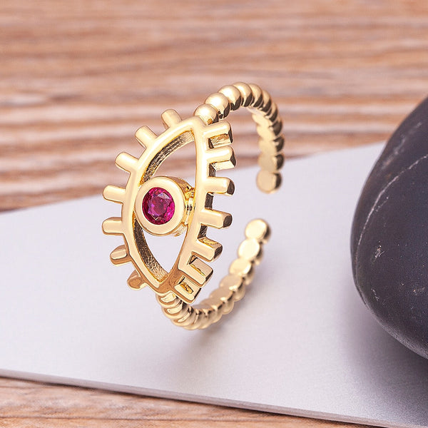 High Quality Lucky Turkish Evil Eye Open Ring Copper Gold Color Finger Ring