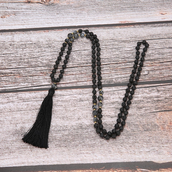 108 Mala Beads 6mm Volcanic Stone Knotted Meditation Semi-Precious Jewelry Men and Women