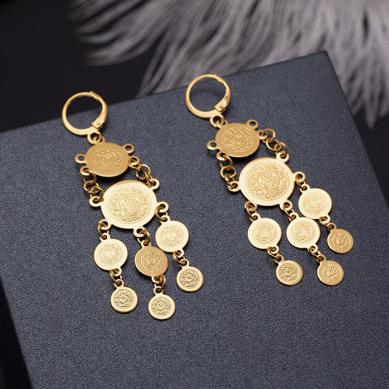 Gold Color Coin Earrings For Women Girl Ethiopia Wedding jewelry