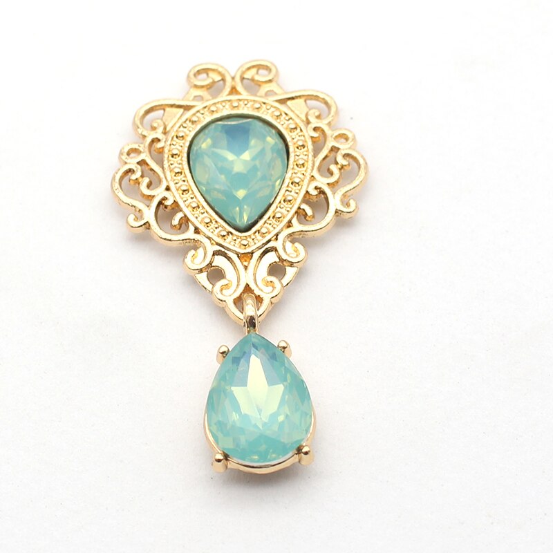 New Fashion 10 Pcs/ 26*47MM Mixed Color Water Drop Alloy Gold Flat Drop Drop Pendant