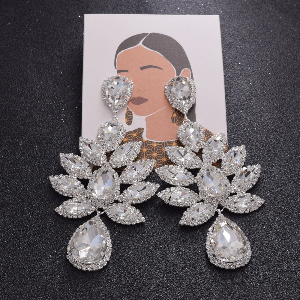 Luxury Big size Crystal Drop Earrings for Women Fashion Rhinestone Statement Earrings