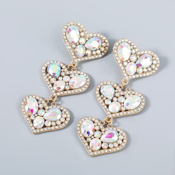 Fashion Metal Multi-layer Rhinestone Heart-shaped Earrings Women