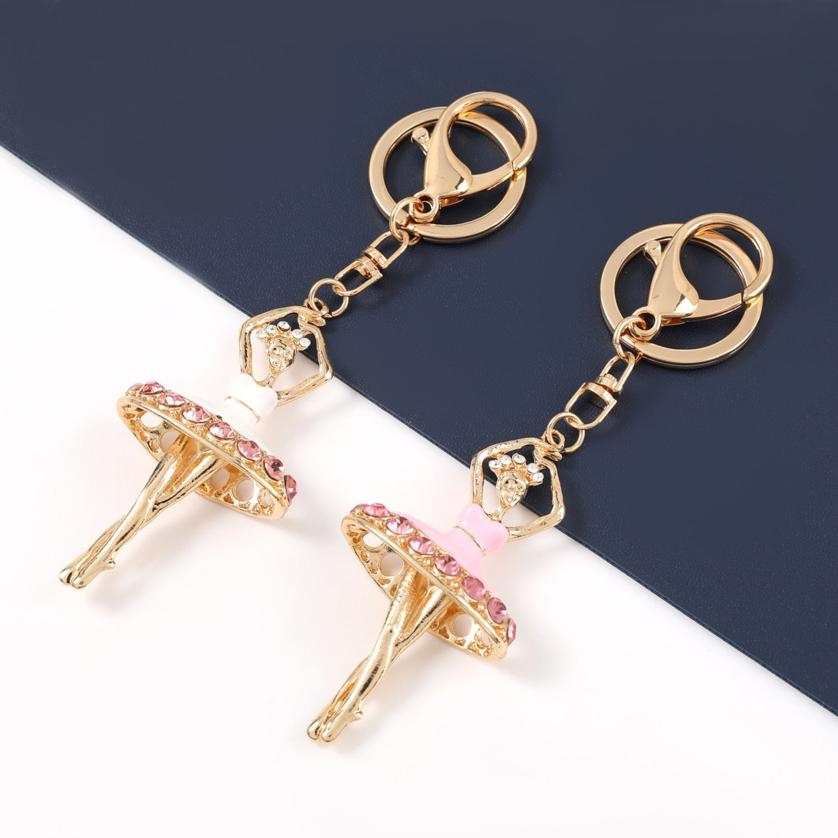 Fashion Metal Drop Oil Rhinestone Ballerina Keychain Women