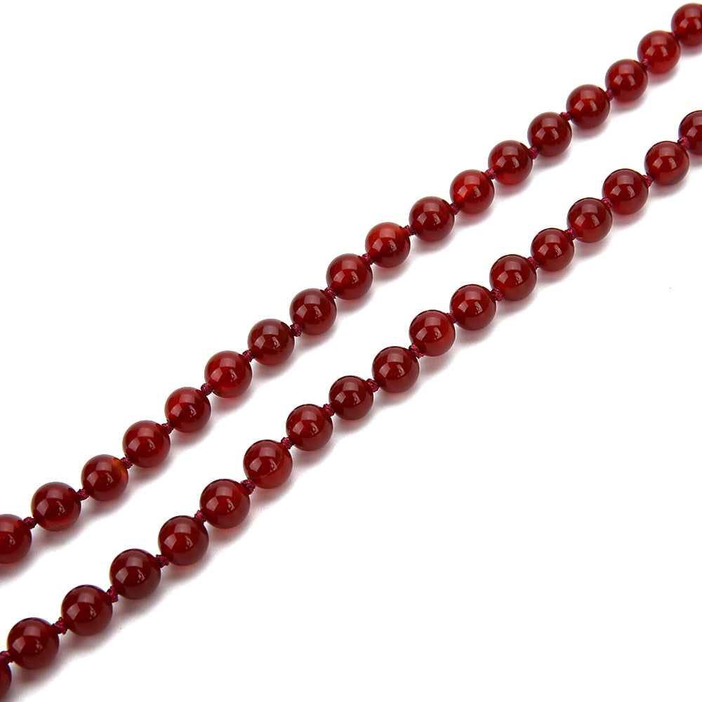 8mm Natural Carnelian Beaded Knotted Necklace