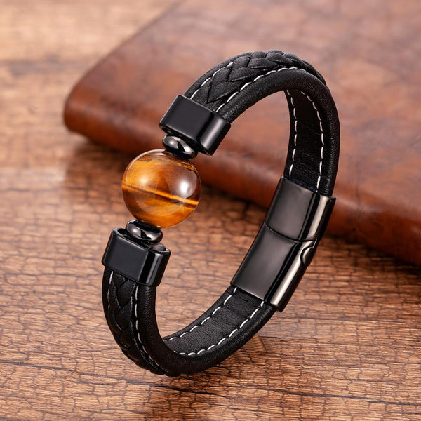 Trendy Genuine Leather Bracelets Men Stainless Steel Clasp Charm Bracelet