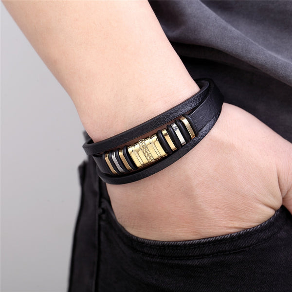 Luxury Accessories Bracelet Men Fashion Gift Black Genuine Leather Bracelets