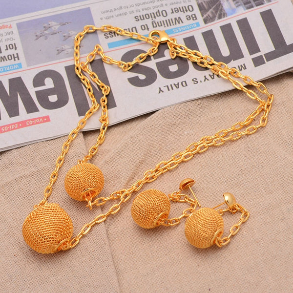 24k Dubai Bead Gold Color Jewelry Sets For Women African Bridal Wedding Gifts