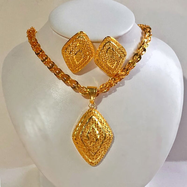 Luxury Ethiopian Dubai Gold Color Flower Ball Pendant Necklace Earrings Sets