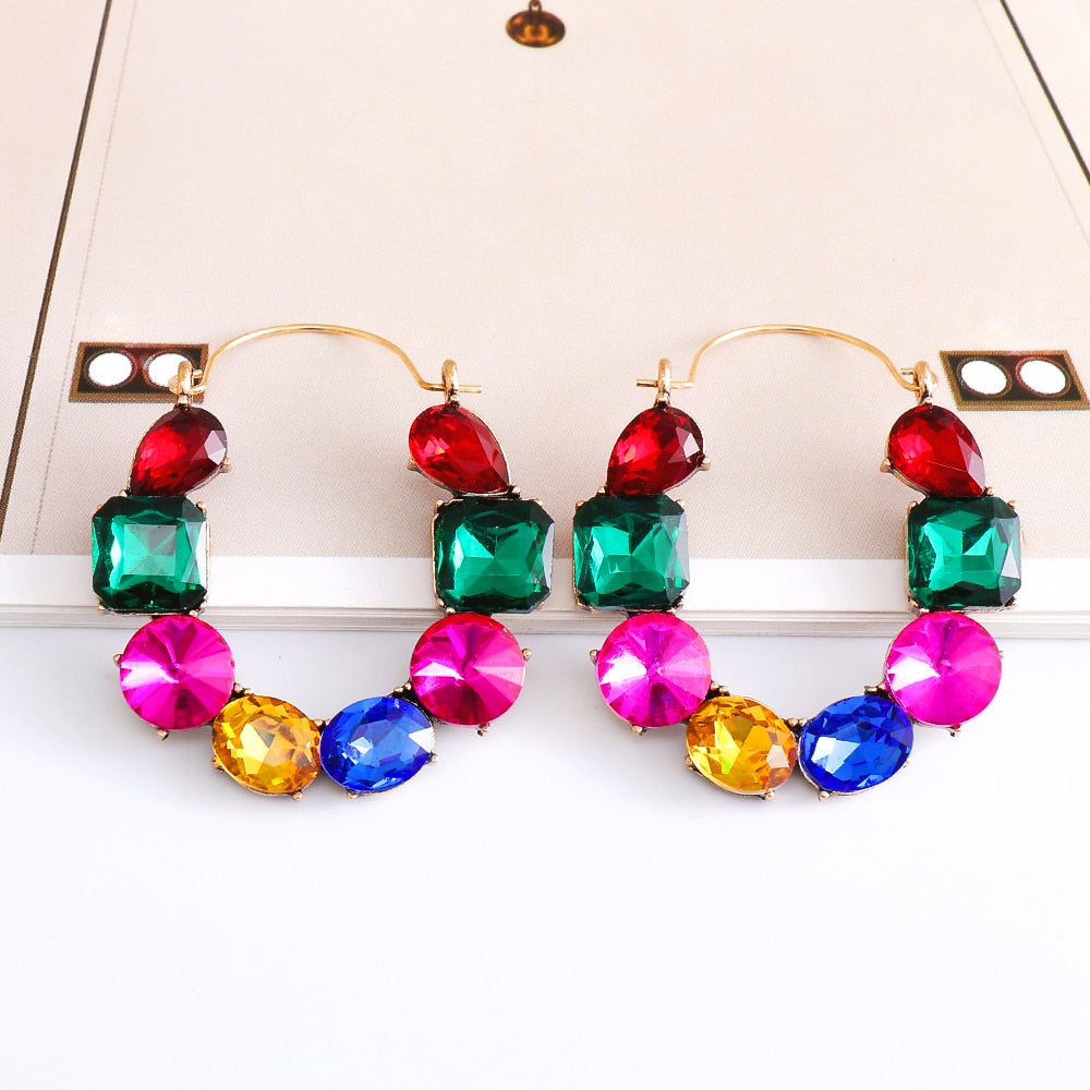 New Luxury Colorful Rhinestones Hoop Dangle Earrings