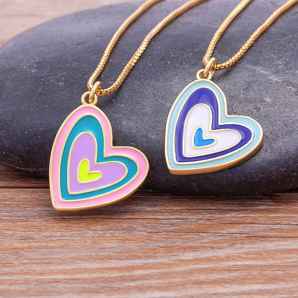 Fashion Colorful Enamel Heart Pendant Chain For Women