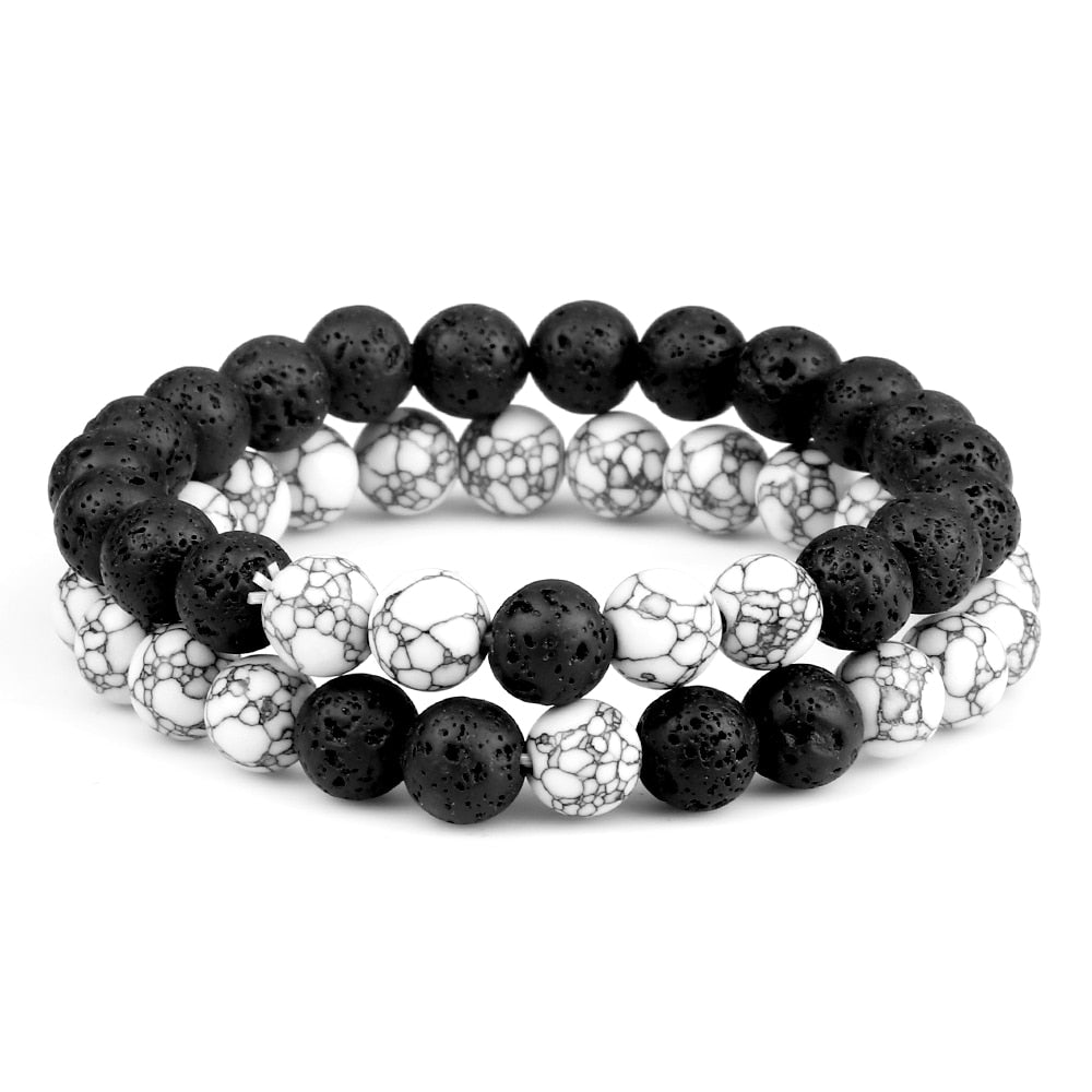 2pcs Men Hematite Black Lava Beaded Bracelets