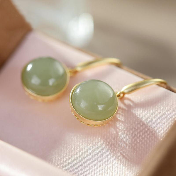 Natural Hetian jade round bead earrings