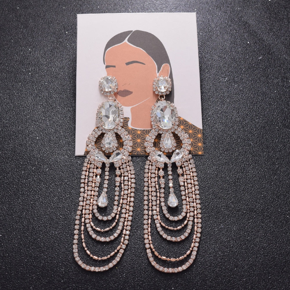 Luxury long crystal women crystal Earrings