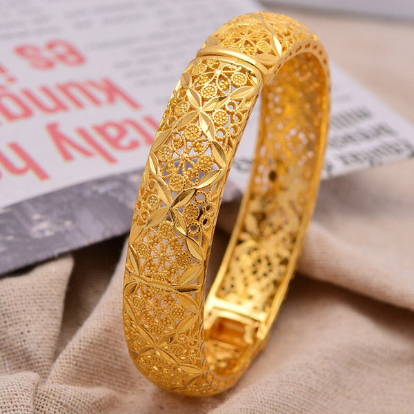 24K 1pcs Dubai Gold Color Bracelets For Women Middle East Arab Dubai Bangles