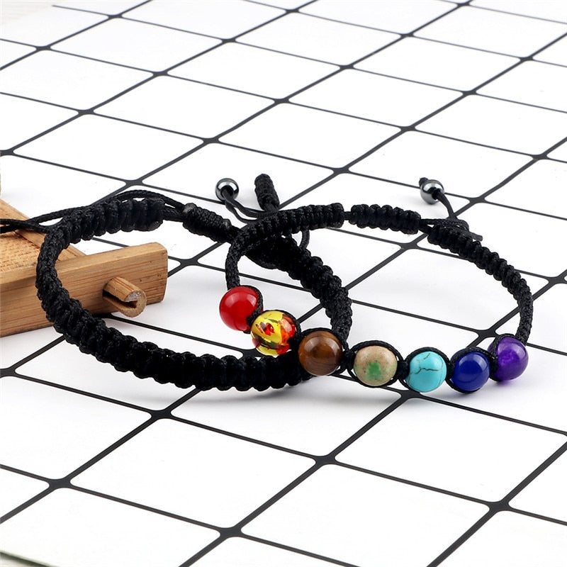 Couple Distance Lucky Bracelet 7 Chakra Black Red White Woven Thread Rope Bracelet Bangles