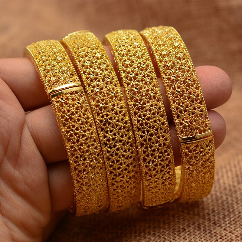 4PCS 24k Gold Bangle for Women Gold Dubai Bride Wedding Ethiopian Bracelet