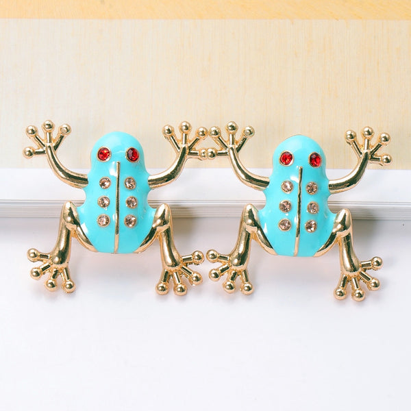 New Blue Cute Frog Crystals Stud Earrings Party Rhinestone Earrings