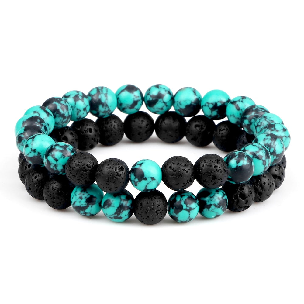 2pcs Men Hematite Black Lava Beaded Bracelets