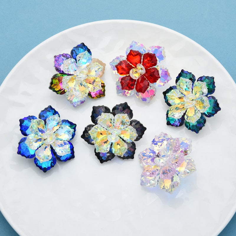 hining Glass Flower Brooches For Women