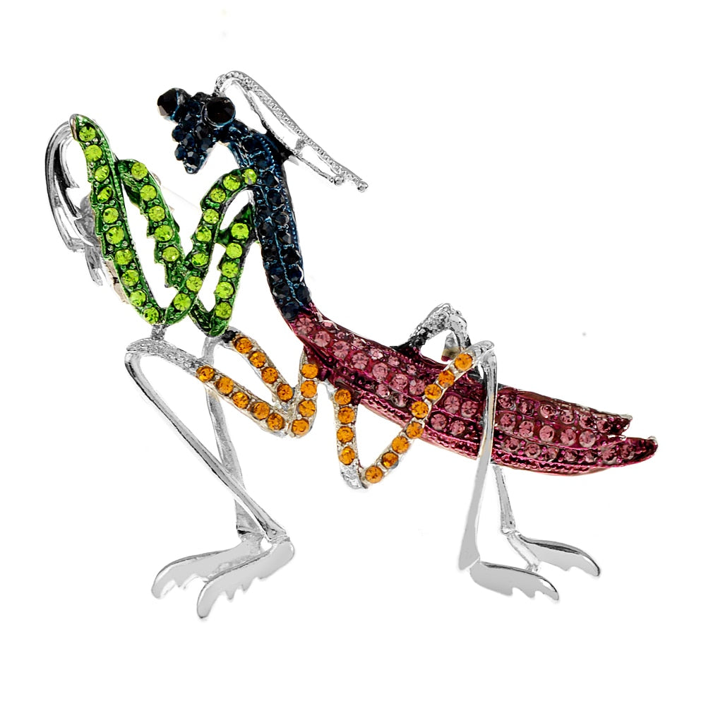 Rhinestone Colorful Praying Mantis Brooch