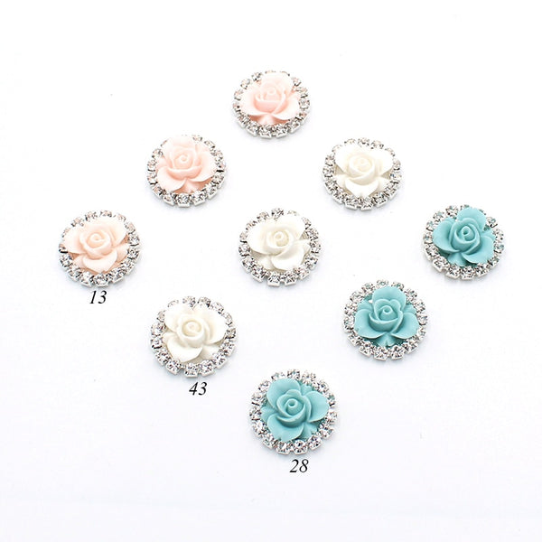 10pcs/Lot 18MM Resin Rose Round Flatback Button