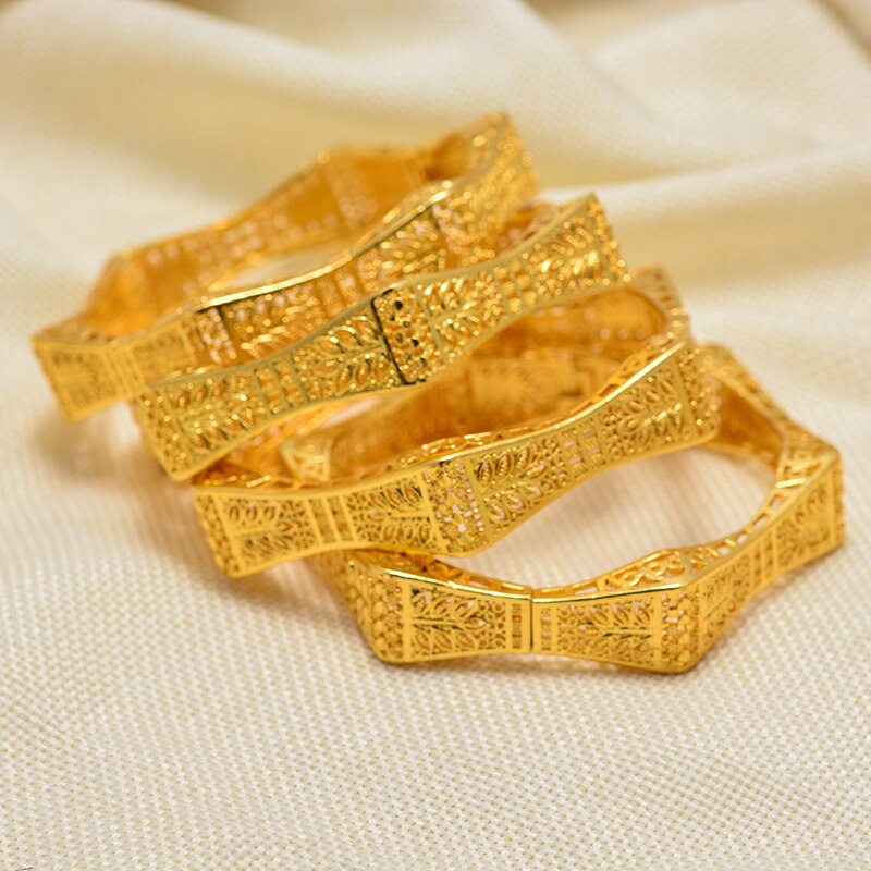 Dubai Arabic Kuwait Bamboo festival Gold Color Bangles Bracelets For women