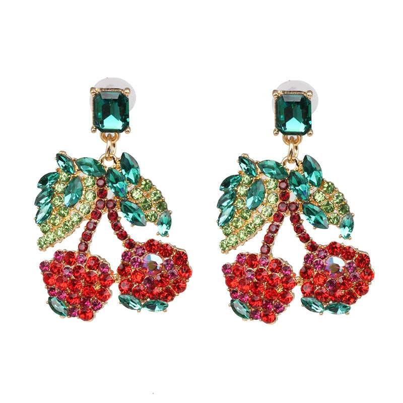 Fashion Fruit Crystal Earrings For Women Vintage Alloy Rhinestone Drop Earrings